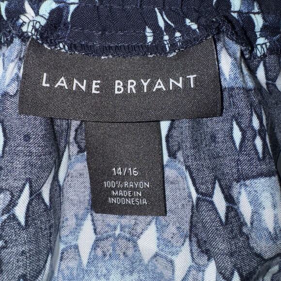 Lane Bryant 14/16 Blue White Batik Coastal Elastic Waist Tiered Boho Maxi Skirt - Picture 4 of 5